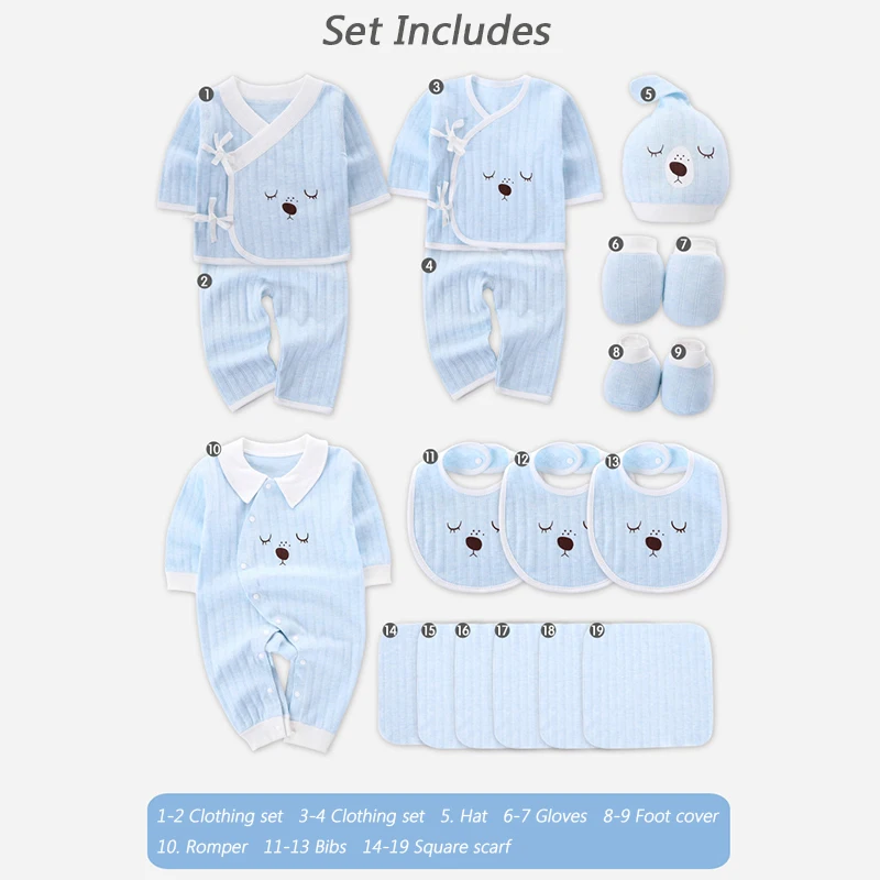 

19 Pcs/Set Newborn Baby Boy Girl Clothing Set Infant 100%Cotton Soft Cute Pattern Baby Clothes Accessories Set Baby Shower Gift