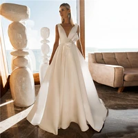ivory wedding dresses for bride 2022 crystal big bow v neck backless a line simple bridal gowns vestidos de noiva