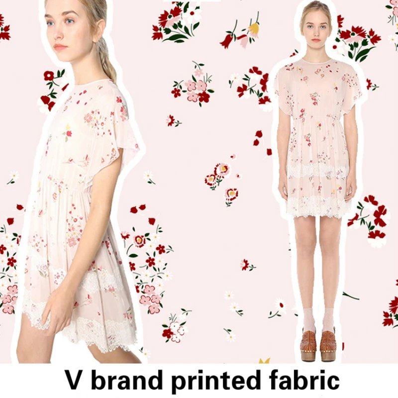 

V brand polyester printed chiffon fabric cloth 145 cm width children shirt dress clothing twill fabric alibaba express