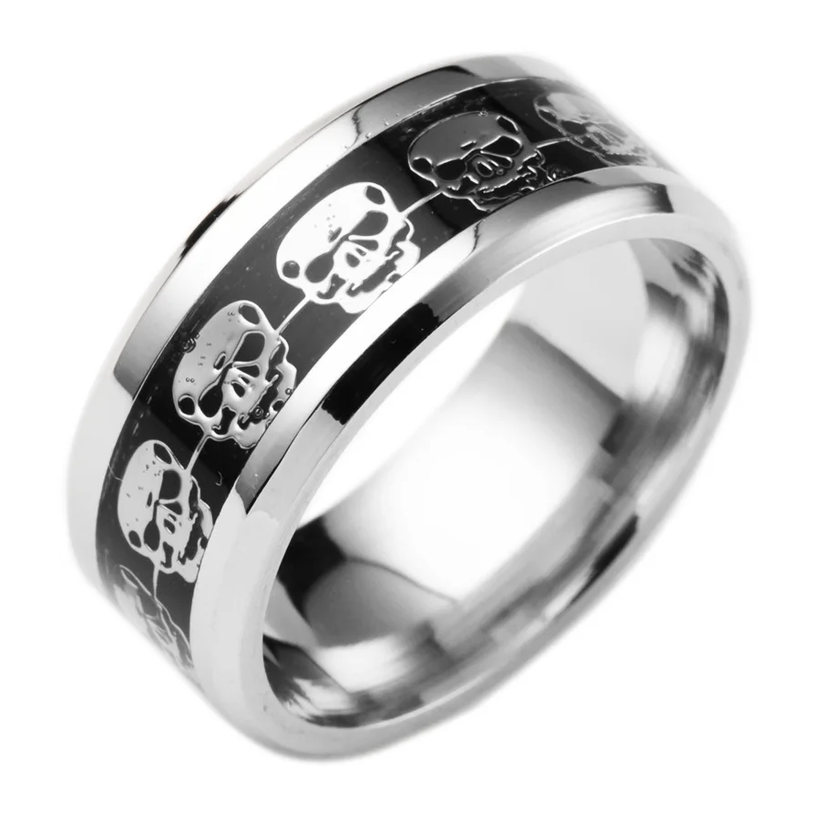 

4 Colors Stainless Steel Skull Rings For Women Men Gothic Black Skeleton Pattern Ring Halloween Jewelry Gift bague femme hombre