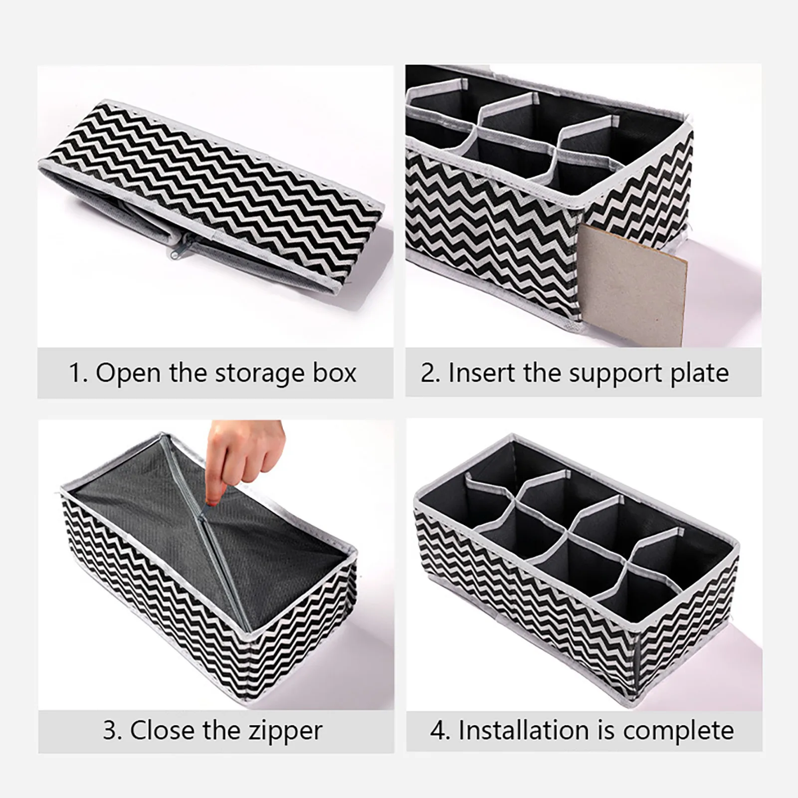 

Four-piece Wavy Pattern Non-woven Underwear Storage Box Closet Underwear Organizer Foldable Drawer Organizers For Socks Lingerie