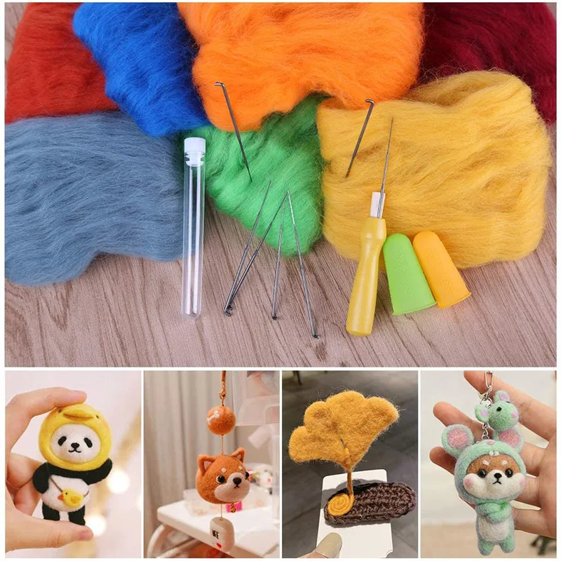 

LMDZ 8 Colors Fibre Wool Needle Felting Kit Yarn Roving with Plastic Storage Box DIY Handmade Spinning Craft Wool Accessories