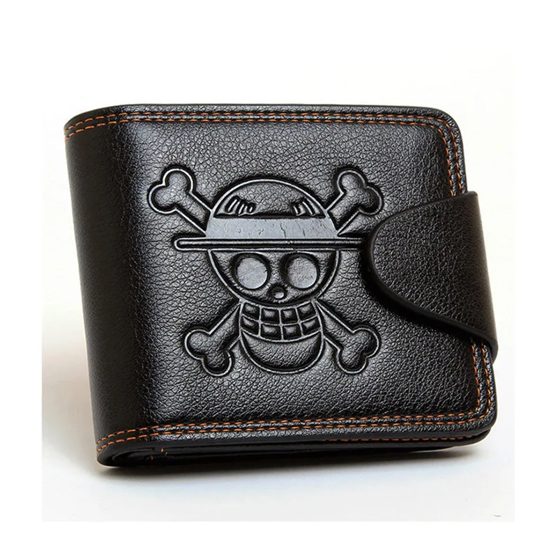 Черный мультфильм аниме один кусок короткий кошелек с черепами из искусственной