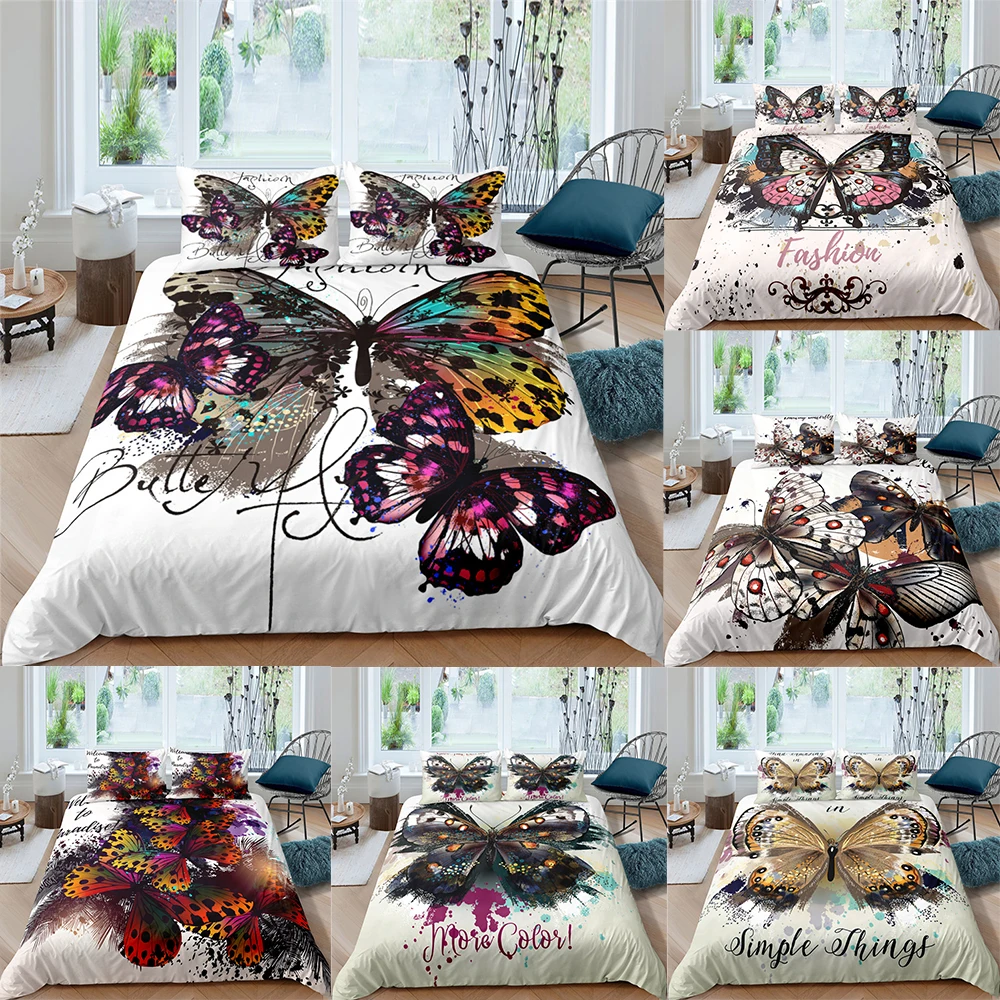 

Butterfly Bedding Set 3D Cute Printed Duvet Cover Bedclothes Queen King Twin Size 2/3pcs Home Textiles Luxury Bedspread