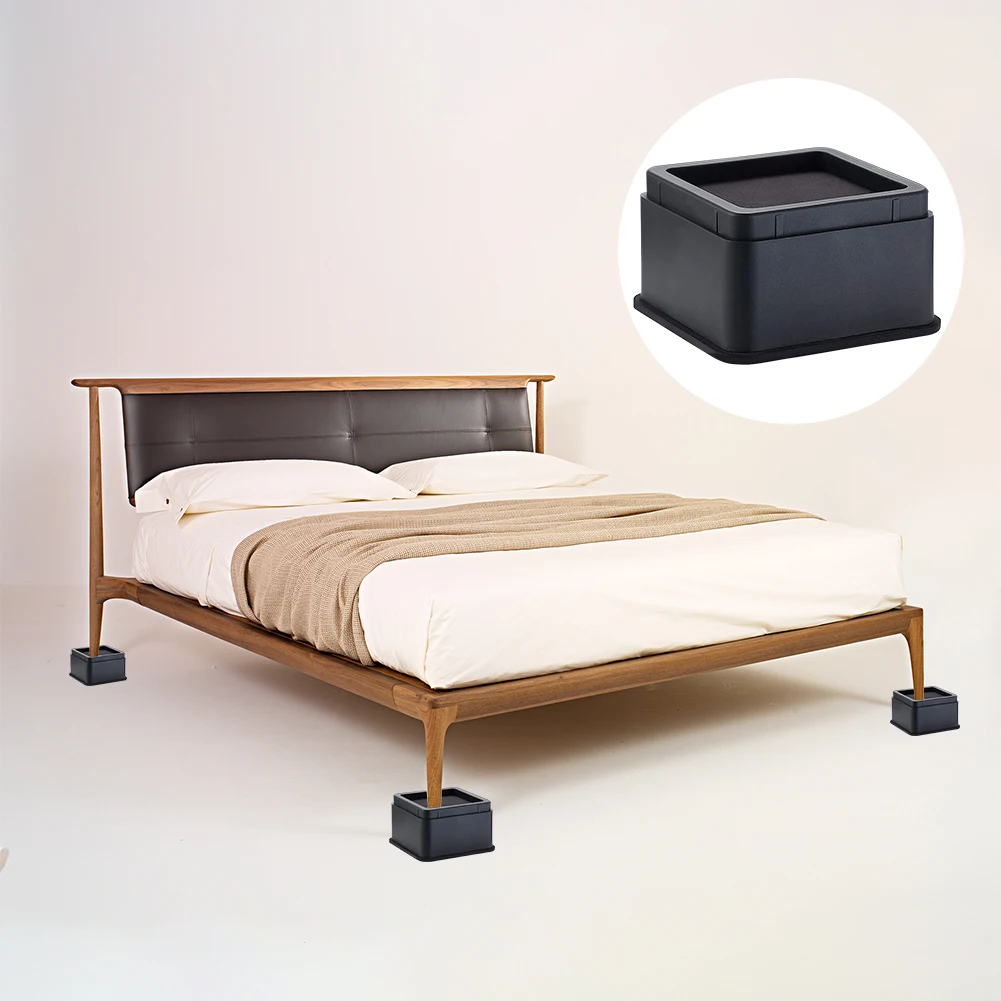 

Durable ABS Plastic 4pcs Black Protecting Furniture Lift Blocks Leg Feet Furniture Risers For Table Wood Floor Bed Chair admired