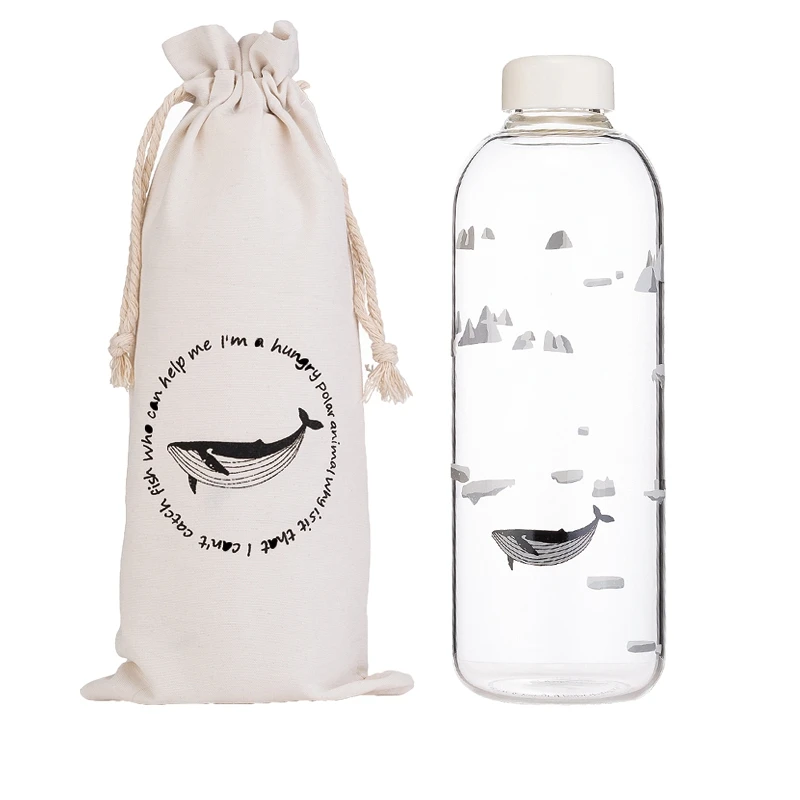 Whale 1000ml 1000 мл стеклянная бутылка для воды в виде китов с рукавом, креативные спортивные бутылки, бутылка для кемпинга, посуда для напитков, Прямая поставка - Цвет: Whale 1000ml