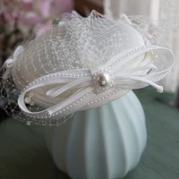 wedding woman fascinators pillbox cap with pearls bridal white headpiece church headwear cocktail banquet fedoras banquet beret
