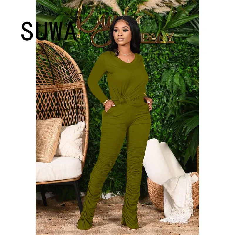 

Однотонный повседневный комплект из 2 предметов для женщин, одежда для отдыха, Топ с длинным рукавом, туника, джоггеры, леггинсы, брюки, спорт...