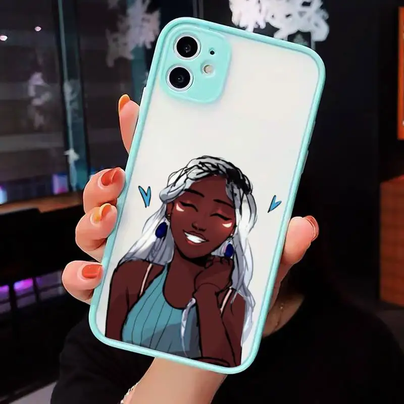 

Afro Girls Black Women Art Phone Case For iPhone 12 11 Mini Pro XR XS Max 7 8 Plus X Matte transparent blue Back Cover