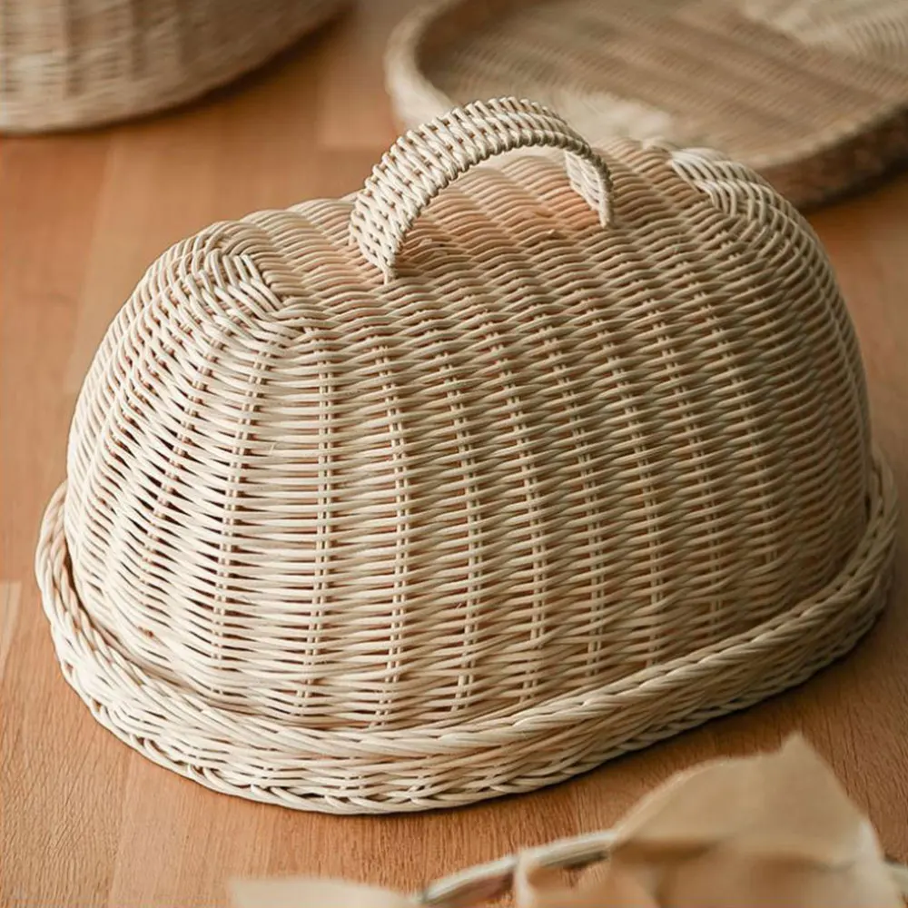 

1 Set of Kitchen Food Cover Rattan Basket Food Cover Protective Cover (Khaki)