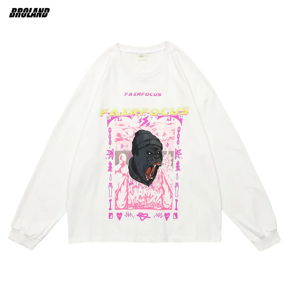 

Men's T-Shirt Full Sleeve Oversized Hip Hop Streetwear Cute Bear Print Harajuku Tshirt Autumn Cotton Casual T Shirt Clothing