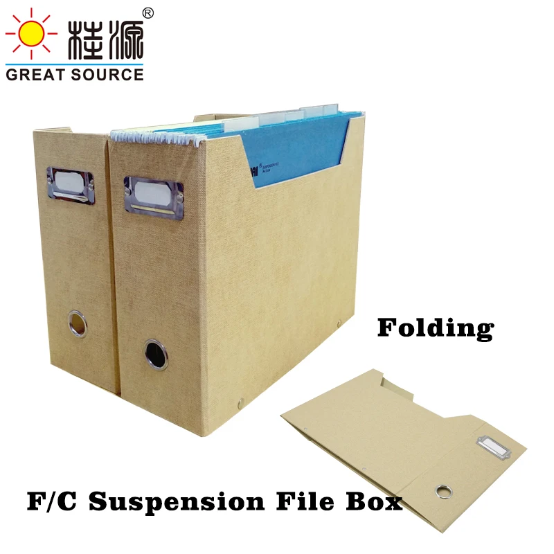 Foldaway Magazine Organizer F/C Suspension File Holder Office  News Paper Storage Box Beige Natural Paper (4PCS)