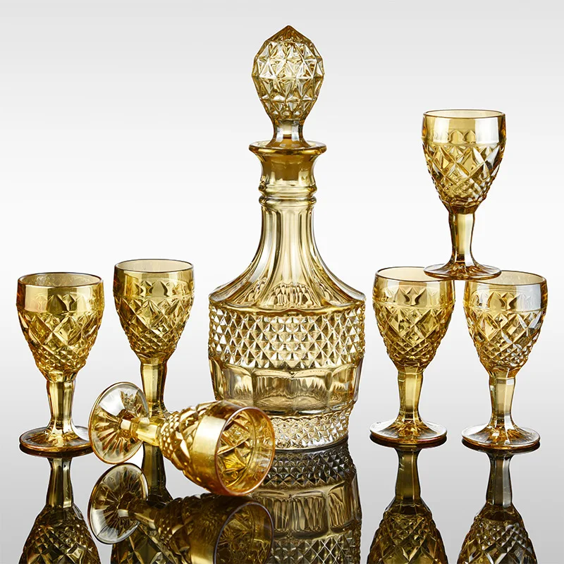 

Luxury top quality gold color home Crystal whiskey decanter with 6 Pcs gold wine glass for Liquor Scotch Bourbon 210310-01