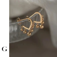 ghidbk designer multi beaded eardrop earring for women gold color small ball open heart dangler titanium steel earring bijour