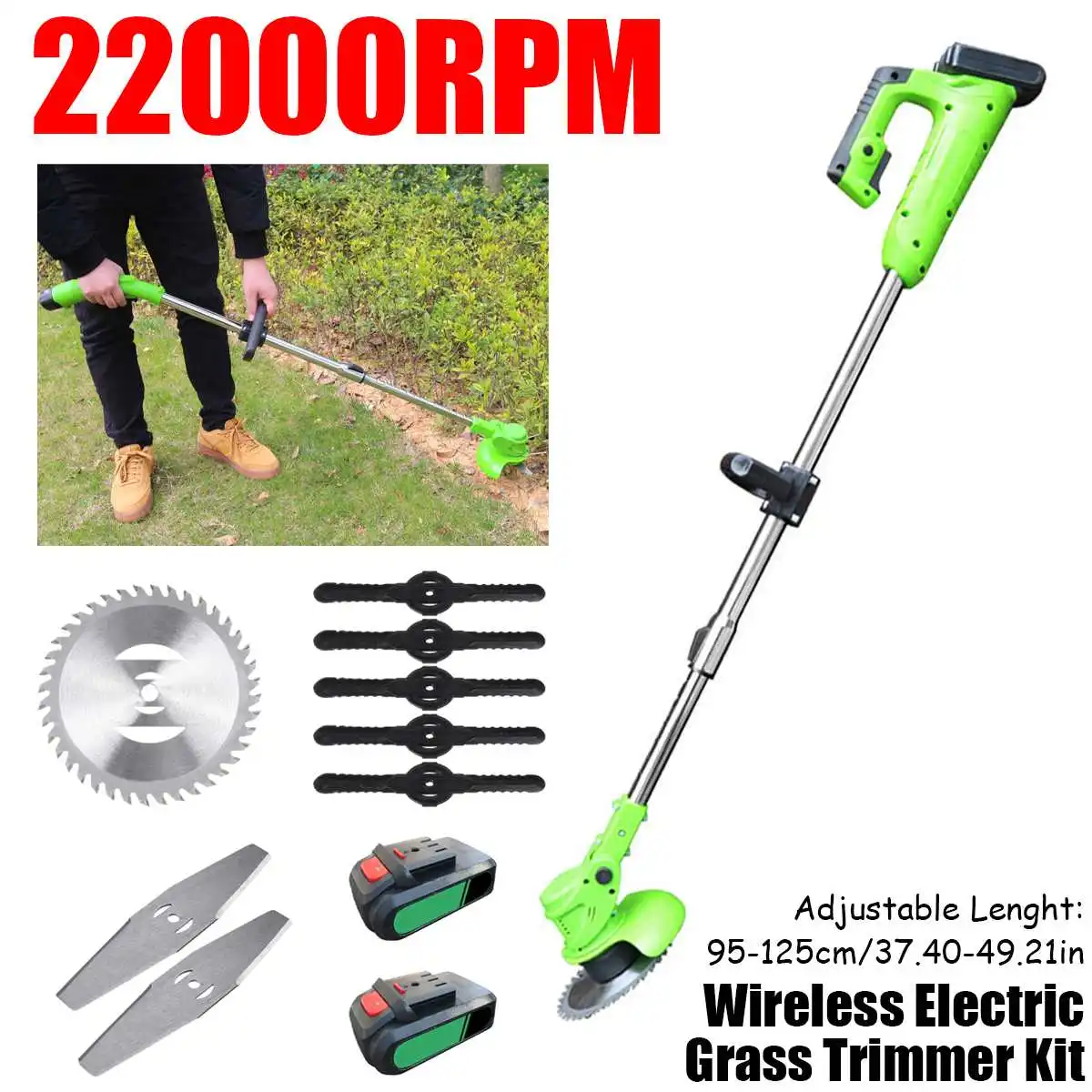 

Электрический триммер для травы, Беспроводная газонокосилка с автоматическим сбросом, 20 в, инструмент для обрезка сада, 2000 мАч, 2 литий-ионны...