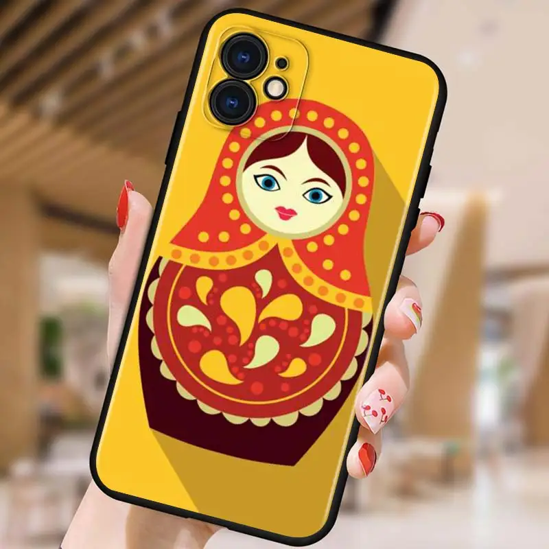 

Cute Russian Dolls Matryoshka for iPhone 5 5S 6 7 8 X XR XS 11 SE 12 2020 mini Plus Pro MAX TPU Black Soft Cover