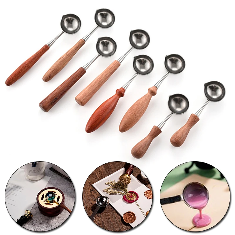 

Sealing Wax Spoon Wood Handle Heat-resistant Wax Granule Burning Melting Stove Pot Retro Spoon Invitations Stamps Craft Tool