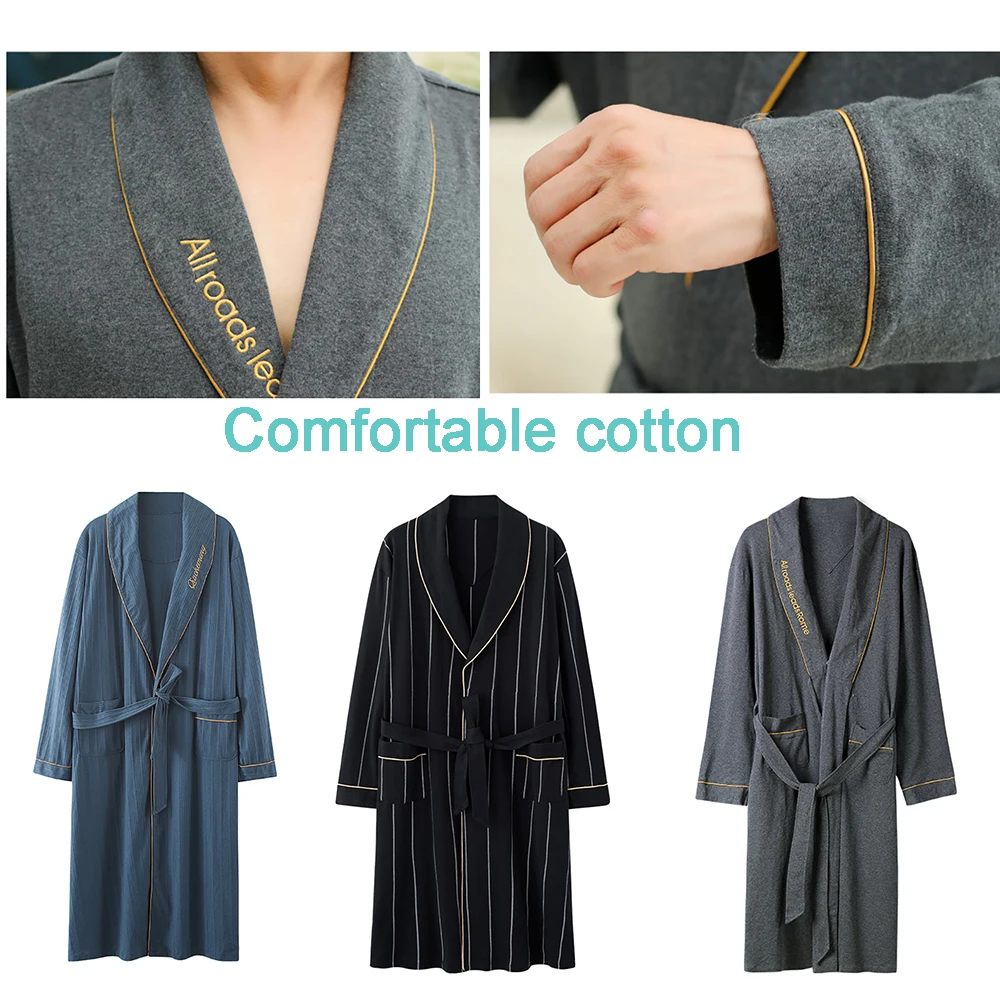 Халат-кимоно Мужской Хлопковый в полоску с поясом размеры до 4XL | Мужская одежда