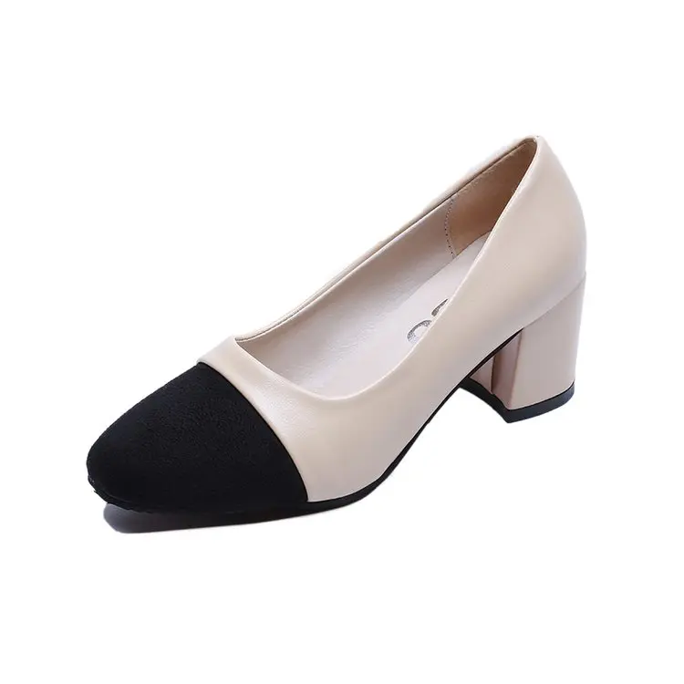 

Women Pumps Fashion Imitate Leather Shallow Pointed Toe Kid Suede Shoes Handmade High Square Heel Ladies Shoes
