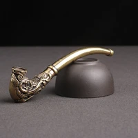 brass retro pipe miniatures figurines home desktop decoration chinese traditional dragon phoenix relief copper pipe tobacco rod