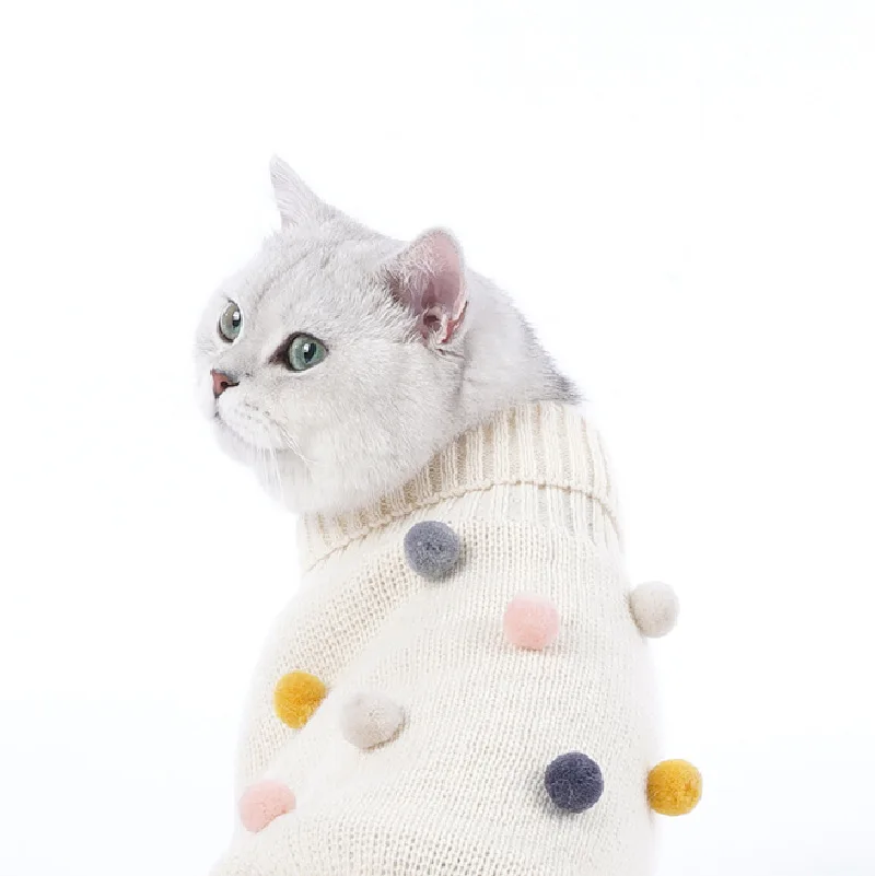 Одежда для кошек Сезон осень-зима Теплый вязаный пуловер с помпоном в британском