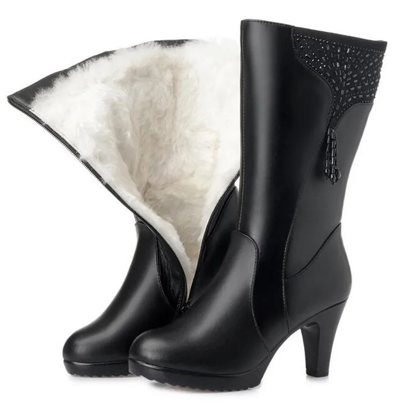 Новинка модные теплые зимние ботинки обувь из натуральной кожи с бахромой и