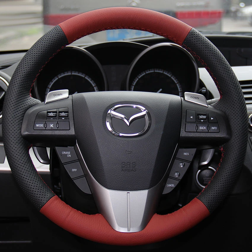 

DIY hand sewn leather steering wheel cover for Mazda cx-4 onxela CX-9 Atenza cx-5