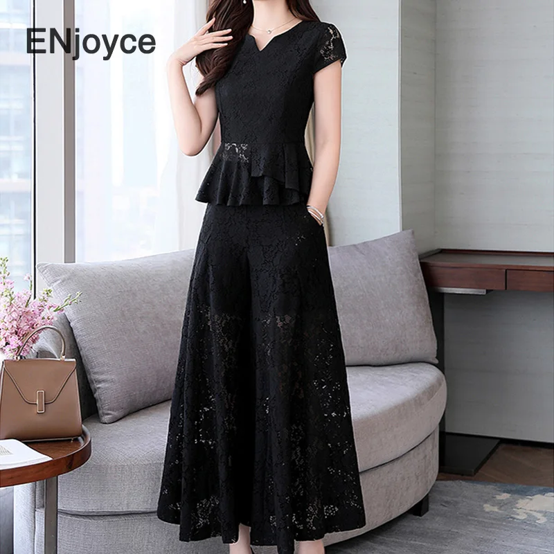 Женский комплект из 2 предметов элегантный кружевной двух с вырезами брюки