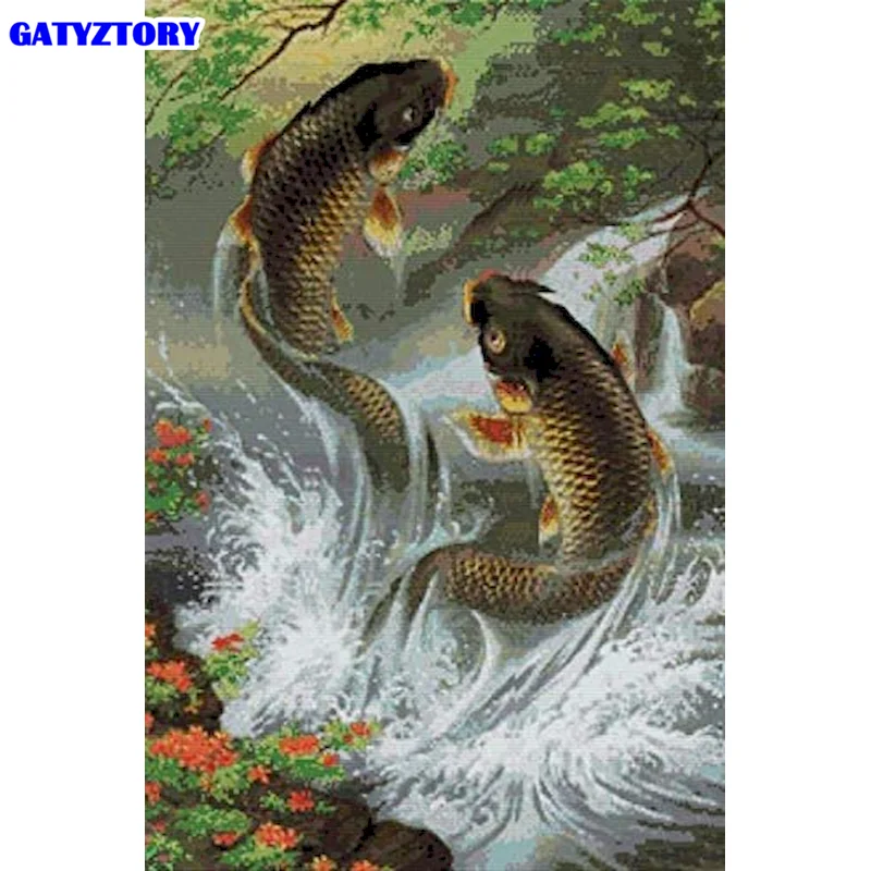 

Gatyztory 5d DIY Diamond Painting Goldfish Cross Stitch Kits 5D Diamond Embroidery Animal Mosaic Art Rhinestone Pictures Wall De
