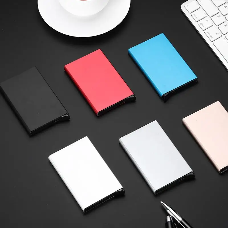 anti theft id credit card holder porte carte thin aluminium metal wallets pocket case bank women men credit card box free global shipping