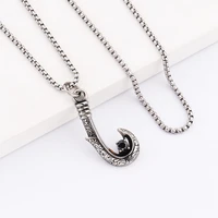 new mens fashion fishing hook necklace pendant cz stone vintage 316 stainless steel gothic men fishing hook necklace jewelry