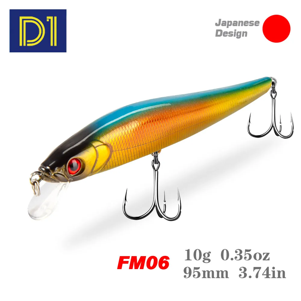

D1 Minnow Fishing Lures 95mm 10g Wobblers Hard Baits Floating Depth 0.5m Diving Jerkbait For Bass Pike Trout Fishing Tackle