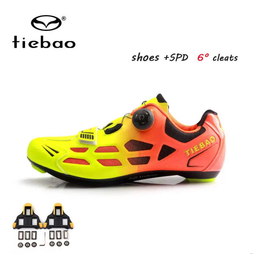 yellow with cleats Tiebao/Мужская обувь для езды на велосипеде; Нескользящая дышащая велосипедная обувь; спортивные гоночные кроссовки; обувь для велосипеда; Zapatillas Ciclismo - Цвет: yellow with cleats