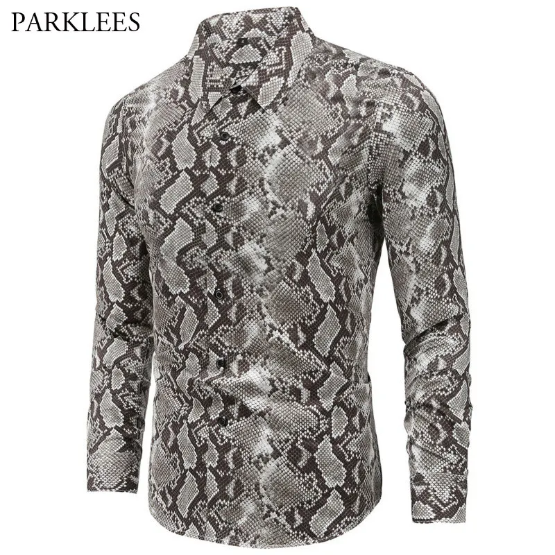 Сексуальная мужская рубашка с принтом змеи бренд 2020 новые мужские рубашки