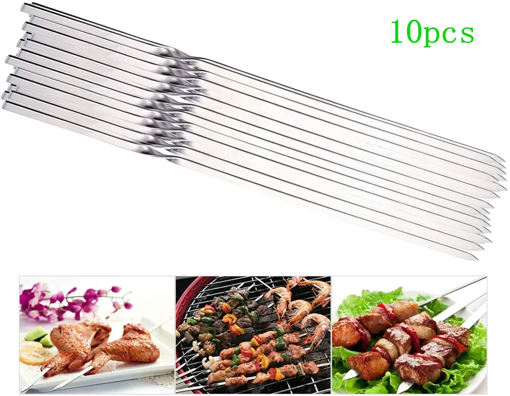 Палочки для барбекю из нержавеющей стали 10 шт. многоразовые кемпинга