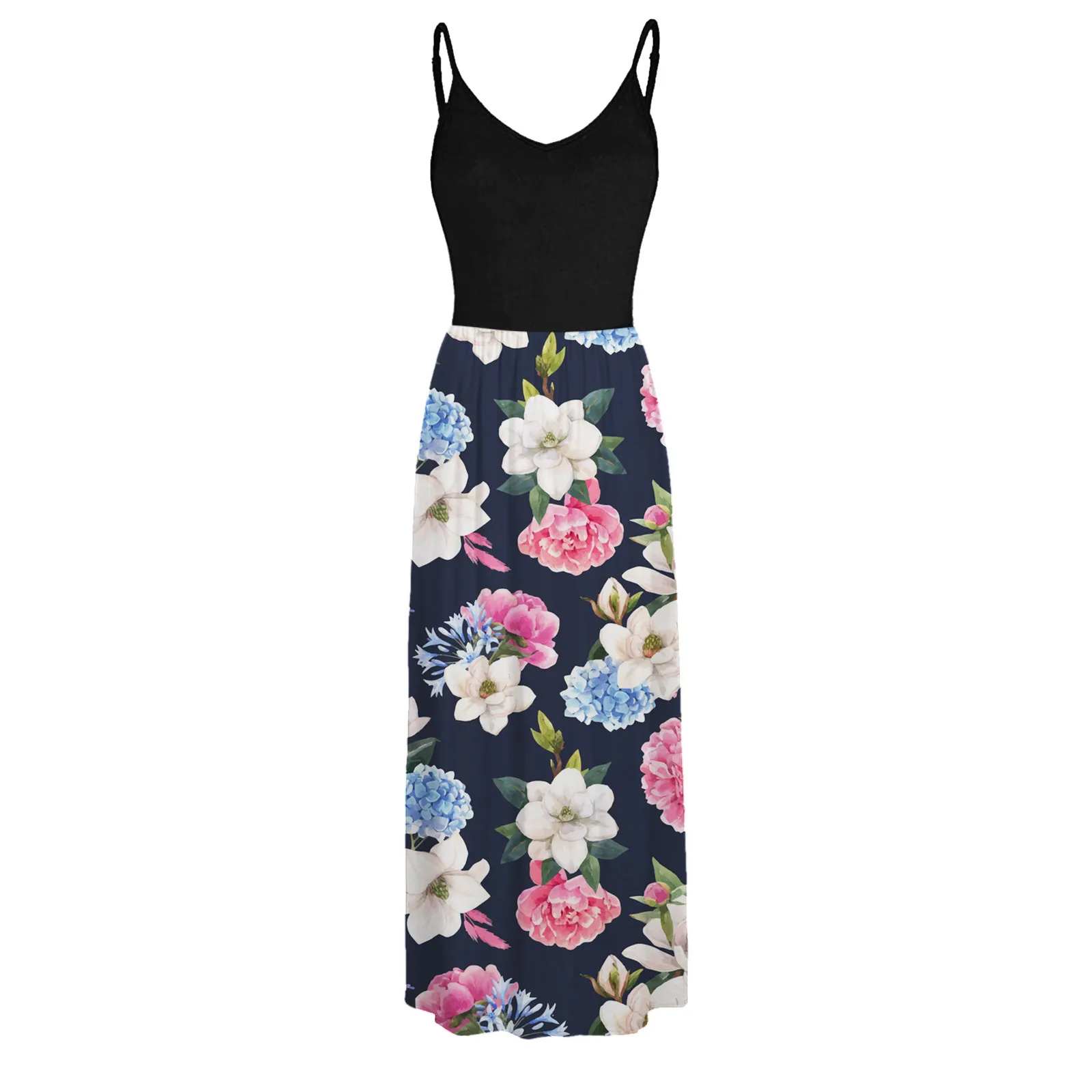 

summer dress Women Maxi Dress Print O-Neck Short-sleeve Cami Dress with Pockets Beach Dresses vestidos de mujer casual