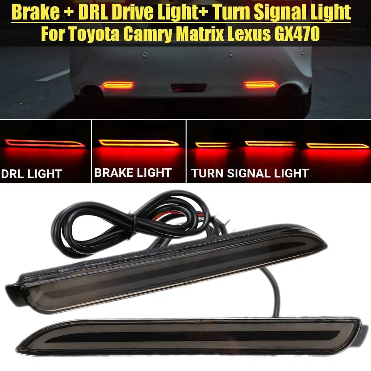 

Pair 3 Functions LED Car Rear Bumper Reflector Tail Brake Light for Toyota Camry Reiz WISH SIENNA Innova Lexus ISF GX470 RX300