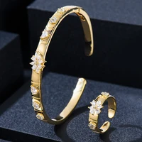 godki trendy luxury gold color statement bangle cuff ring sets for women wedding cubic zirconia indian dubai daily jewelry set