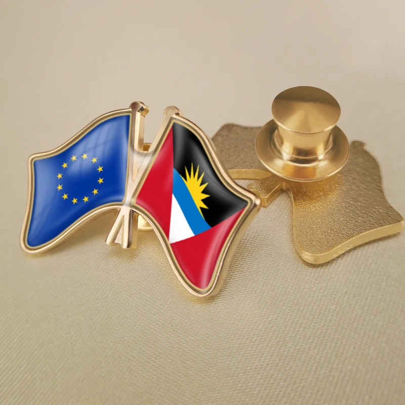European Union and Antigua Barbuda Crossed Double Friendship Flags Brooch Badges Lapel Pins | Украшения и аксессуары