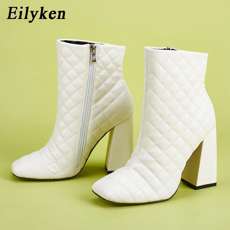 

Eilyken Winter High Quality Women Ankle Boots Sexy PU Leather Pointed Toe Zip Ladies Shoes Square Heels femmes Bottes