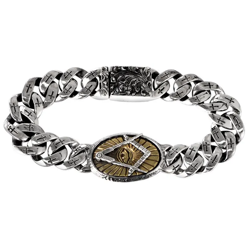 

S925 Sterling Silver Jewelry Eye of God Cross Men's Phoenix Pattern Bracelet Jewelry