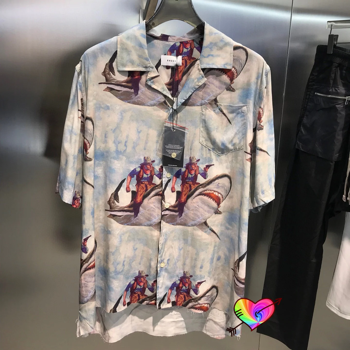 

Rhude Shark Shirts 2021 Men Women 1:1 High Quality Full Cowboy Direct Jet Printing RHUDE Shirts Summer Oversized Blouse