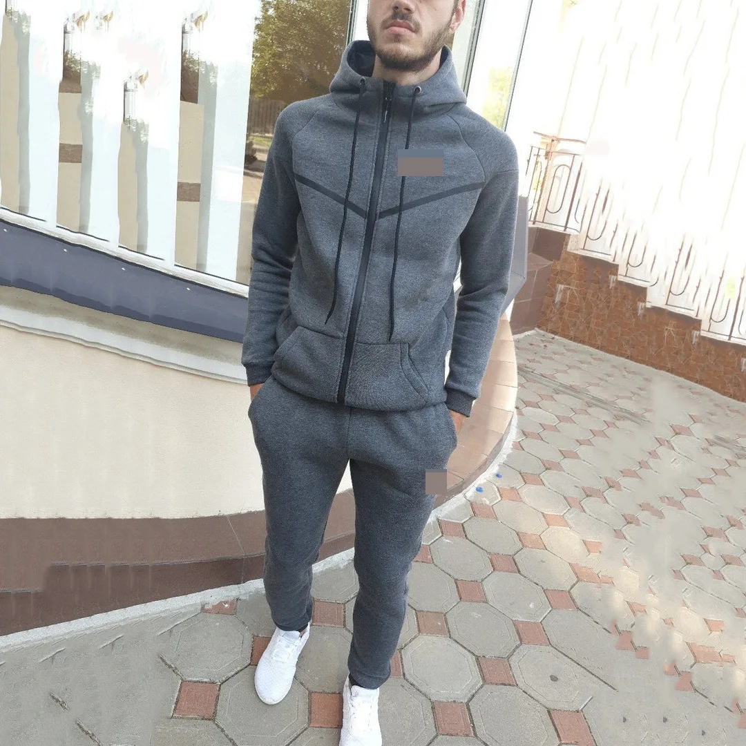 

Sets Tracksuit Men Autumn Winter Hooded Sweatshirt Drawstring Outfit Sportswear 2021 Male Suit Pullover Two Piece Set Casual