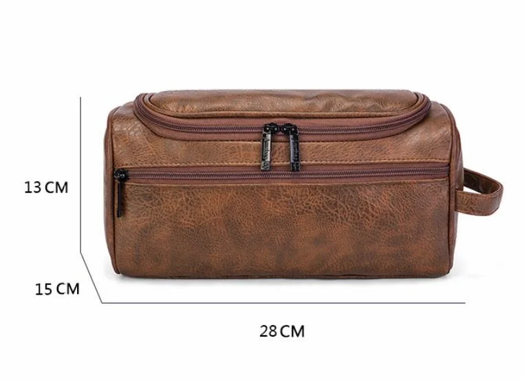 

Men's business double leather wash bag Korean fashion women's rose gold cosmetic bag