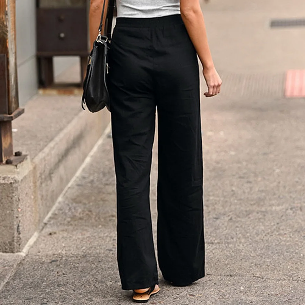 

Comfort Women Pants 2021 Women Casual Solid Color High Waist Belt Wide Leg Long Straight Pants Trousers Streetwear