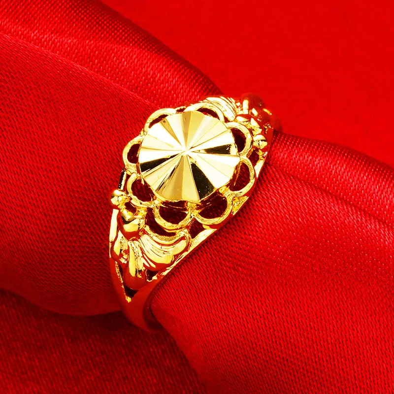 OMHXFC Wholesale European Fashion Woman Party Birthday Wedding Gift Vintage Hollow Flower Resizable 24KT Real Gold Ring RI137 | Украшения и