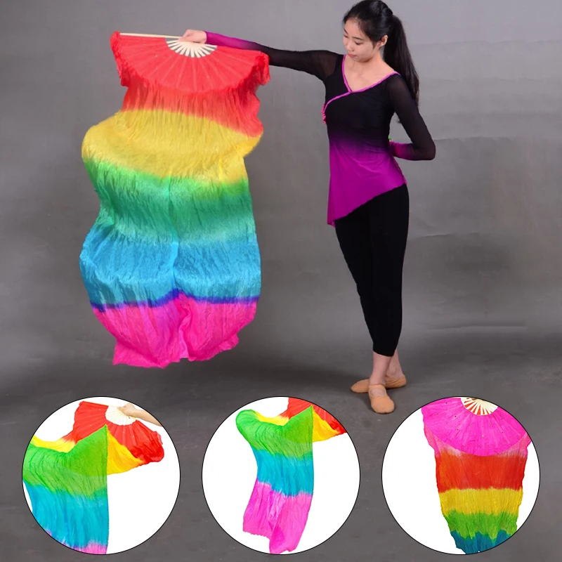 Новинка Лидер продаж удлиняющийся веер для танцев из радужного шелка вечерние