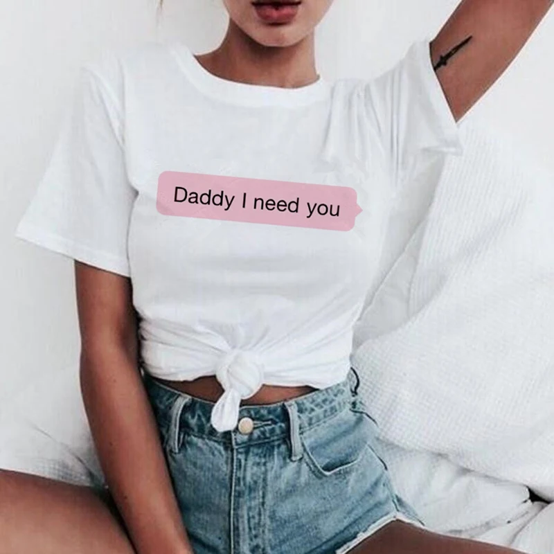 Женская футболка Yes Daddy Ullzang Футболка женская сатана Is My Sugar 90s летние топы