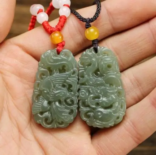 LETSFUN Изящные Ювелирные изделия натуральный зеленый Нефритовый дракон феникс