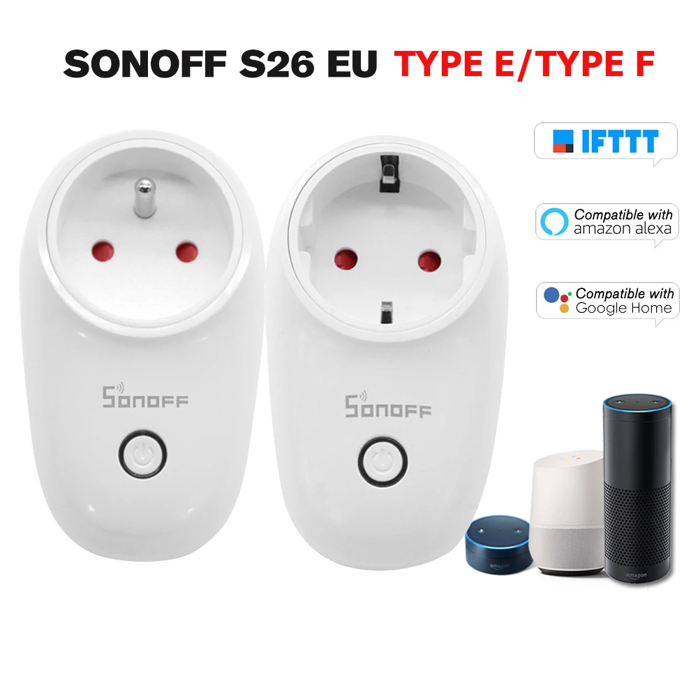 

3pcs SONOFF S26 ITEAD Wifi Smart Socket Wireless Remote Control Charging Adapter Smart Home Power Sockets EU Type E/F Optional